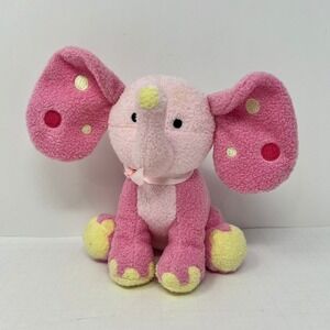 Burton Pink Elephant Rattle Plush 6 Inch Polka Dot Ears Baby Toy Stuffed Animal